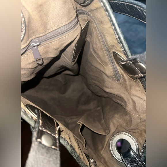 Fossil Vintage Y2K Floral Gray Silver Leather Tote Handbag - Picture 8 of 8